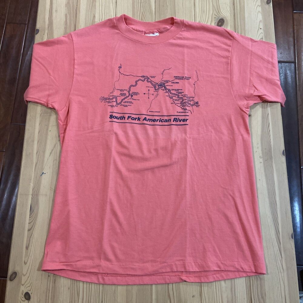 Vintage 80-90s Sacramento South Fork River Coloma Map T Shirt XL